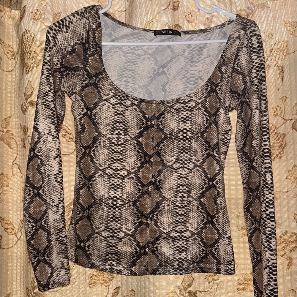 SHEIN Brown Snake Print Scoop Neck Top